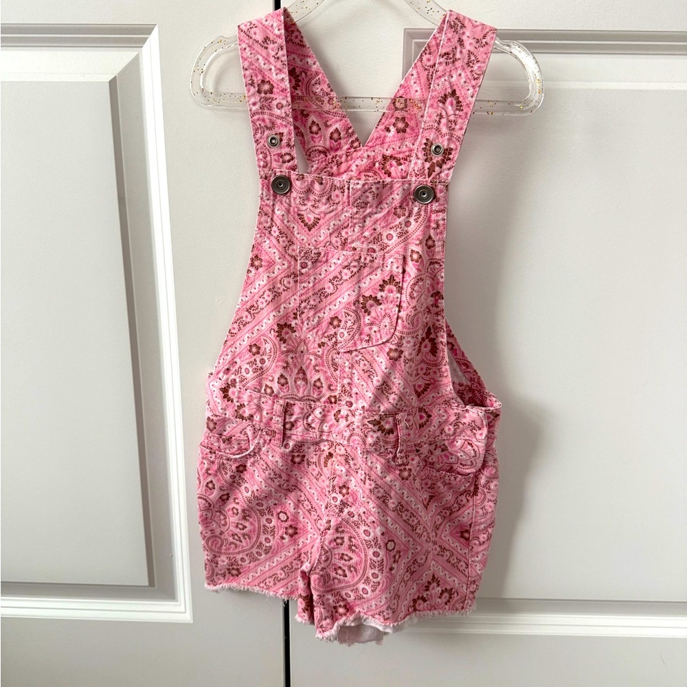 Pink Paisley Denim Overalls